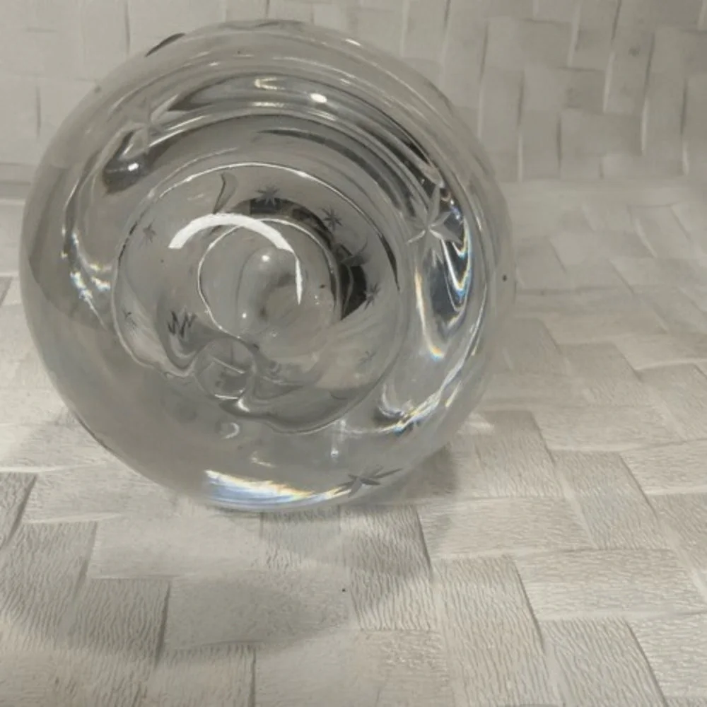 Etched MCM‎ Moon & Stars Atomic Art Glass Bubble Vase/Paperweight Poland 5